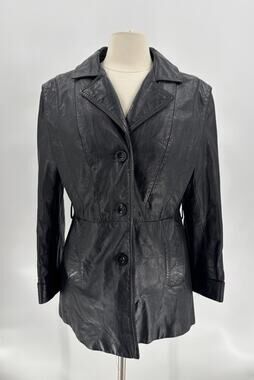 Vintage 70s 80s Sears Leather Jacket Womens Small Black Lined Buttons Moto Biker